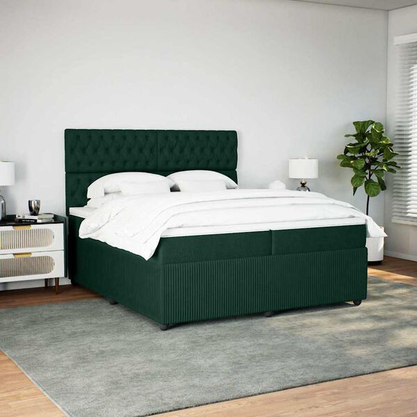 vidaXL Cama box spring con colch&oacute;n terciopelo verde oscuro 200x200 cm