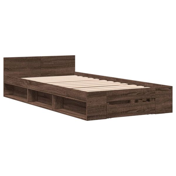 vidaXL Cama con caj&oacute;n madera de ingenier&iacute;a marr&oacute;n roble 90x200 cm