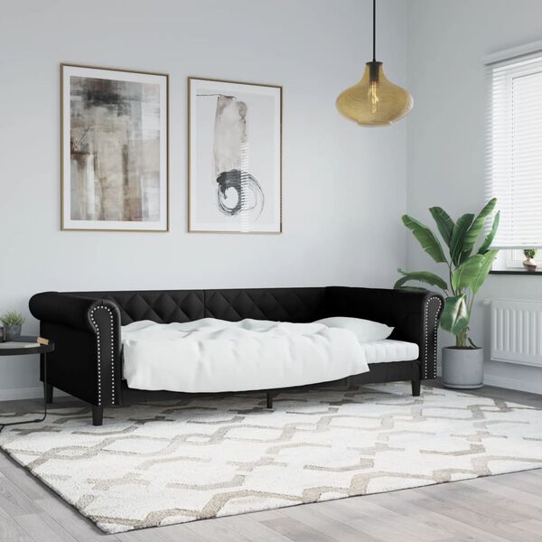 vidaXL Sof&aacute; cama sin colch&oacute;n cuero sint&eacute;tico negro 100x200 cm