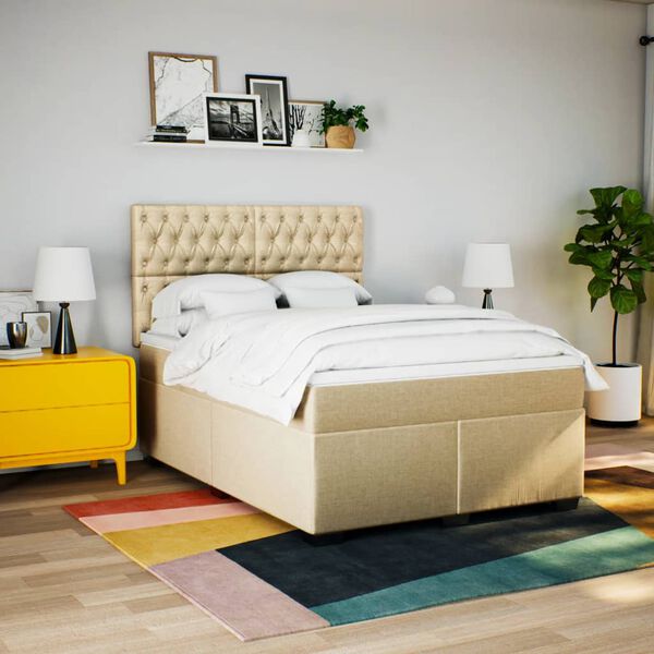 vidaXL Cama box spring con colch&oacute;n tela color crema 140x190 cm