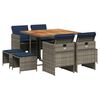 vidaXL Conjunto de comedor de jard&iacute;n de 9 piezas con cojines, polirat&aacute;n gris