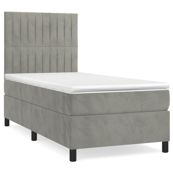 vidaXL Cama box spring con colch&oacute;n terciopelo gris claro 90x190 cm