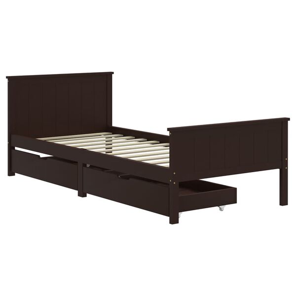 vidaXL Estructura cama 2 cajones madera pino marr&oacute;n oscuro 100x200 cm