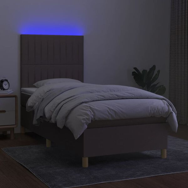 vidaXL Cama box spring colch&oacute;n y luces LED tela gris taupe 90x190 cm