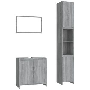 vidaXL Set de muebles de ba&ntilde;o 3 pzas madera contrachapada gris sonoma