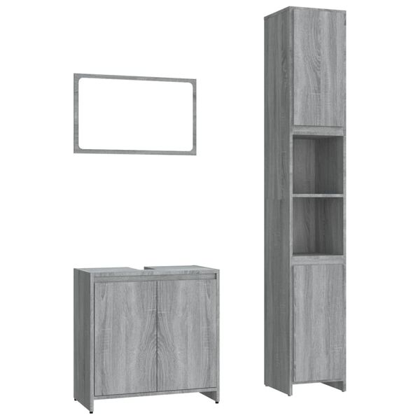 vidaXL Set de muebles de ba&ntilde;o 3 pzas madera contrachapada gris sonoma