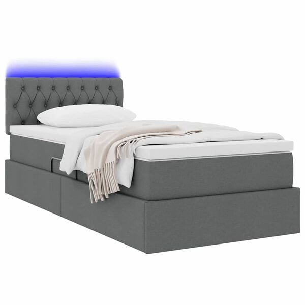 vidaXL Cama con almacenamiento y LED Gris oscuro 100 x 200 cm tela