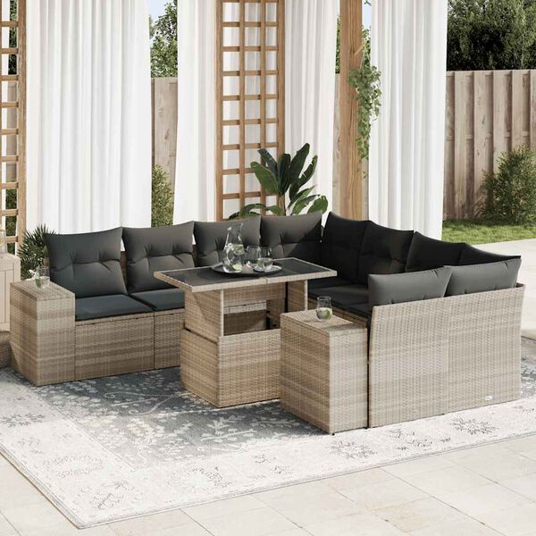 vidaXL Set muebles jardín 9 pzas y cojines ratán sintético gris claro
