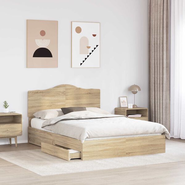 vidaXL Cama con almacenamiento con cabecera Roble Sonoma 150 x 200 cm