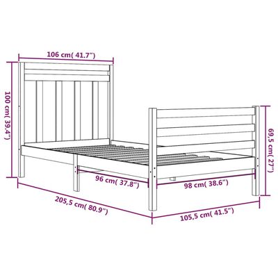 vidaXL Estructura de cama madera maciza negra 100x200 cm