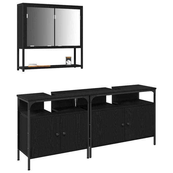 vidaXL Juego de muebles de ba&ntilde;o 3 pcs Negro Madera contrachapada