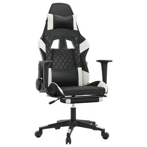 vidaXL Silla gaming masaje y reposapi&eacute;s cuero sint&eacute;tico negro blanco
