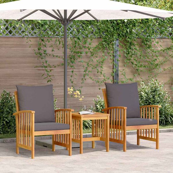 vidaXL Conjunto de sofá de jardín 3 pcs Marrón madera maciza de acacia