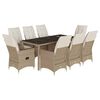 vidaXL Set comedor de jard&iacute;n 9 pzas con cojines rat&aacute;n sint&eacute;tico beige
