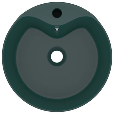 vidaXL Lavabo lujo con rebosadero cerámica verde oscuro mate 36x13 cm