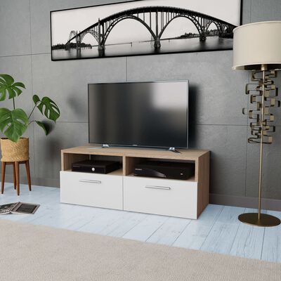vidaXL Mueble de TV madera de ingeniería roble y blanco 95x35x36 cm