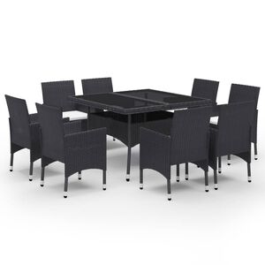 vidaXL Set de comedor de jard&iacute;n 9 piezas rat&aacute;n PE y vidrio negro