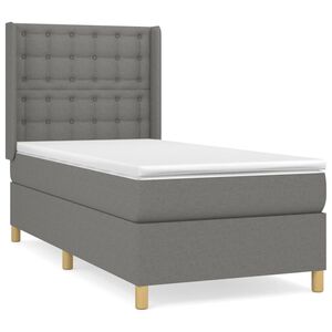 vidaXL Cama box spring con colch&oacute;n tela gris oscuro 90x200 cm