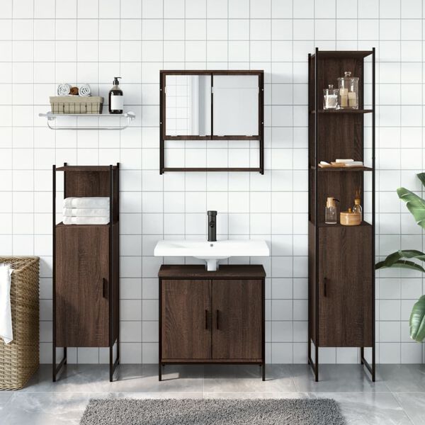vidaXL Set de muebles ba&ntilde;o 4 pzas madera contrachapada roble marr&oacute;n