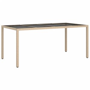 vidaXL Mesa jard&iacute;n vidrio templado rat&aacute;n sint&eacute;tico beige 190x90x75 cm