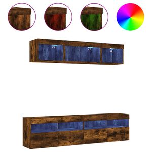 vidaXL Muebles TV pared con LED 5 pzas madera ingeniería roble ahumado