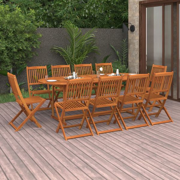 vidaXL Set comedor de jard&iacute;n 11piezas madera maciza acacia 220x90x75cm