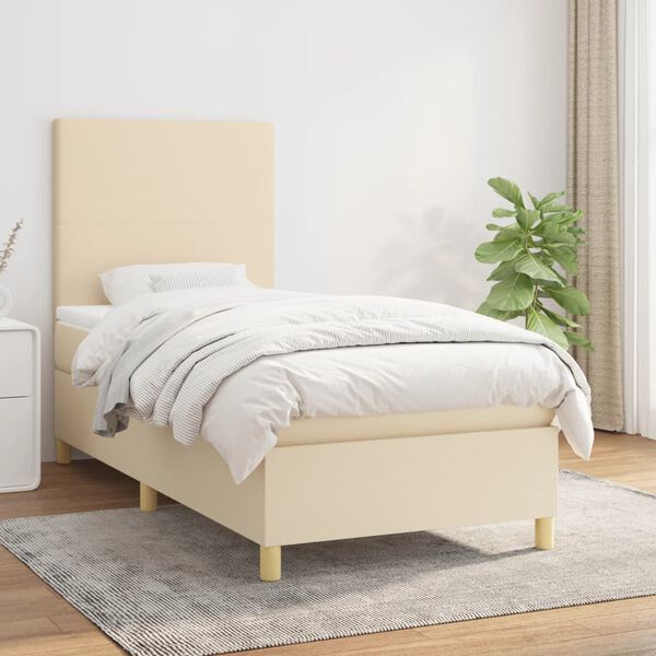 vidaXL Cama box spring con colch&oacute;n tela color crema 100x200 cm