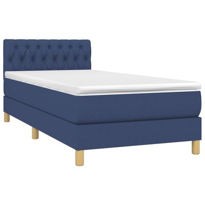 vidaXL Cama box spring con colchón y LED tela azul 90x200 cm