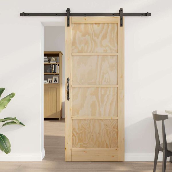 vidaXL Puerta Corredera Natural y negro 83 x 202 cm