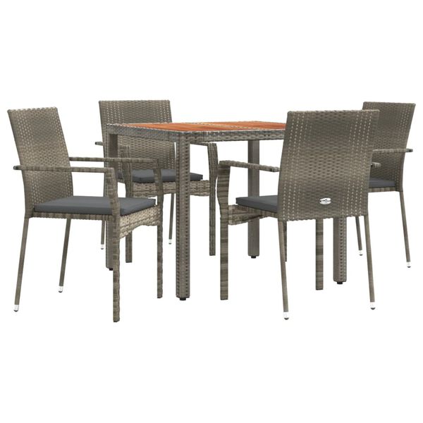 vidaXL Set comedor de jard&iacute;n 5 piezas con cojines rat&aacute;n sint&eacute;tico gris