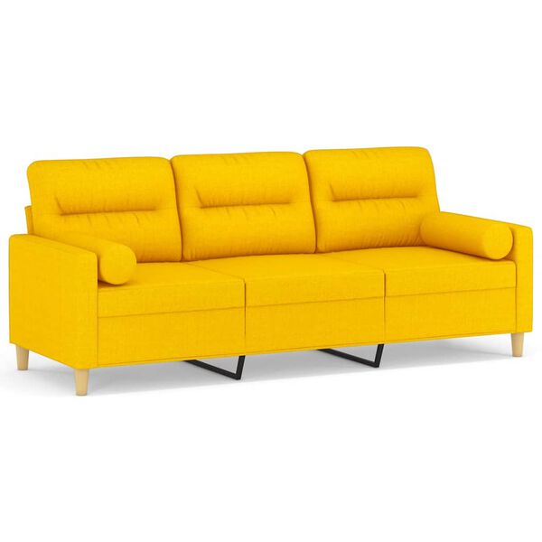 vidaXL Sof&aacute; 3 plazas con almohadas y cojines tela amarillo claro 180cm