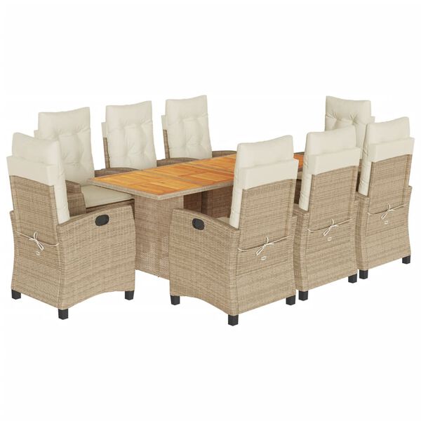 vidaXL Set comedor de jard&iacute;n 9 pzas con cojines rat&aacute;n sint&eacute;tico beige