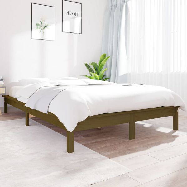 vidaXL Estructura de cama madera maciza de pino marr&oacute;n miel 135x190 cm