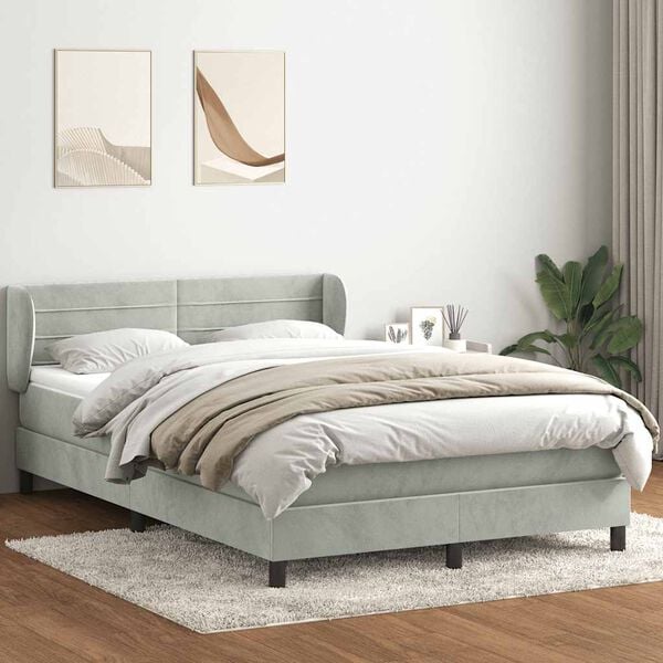 vidaXL Cama box spring con colch&oacute;n terciopelo gris claro 160x220 cm