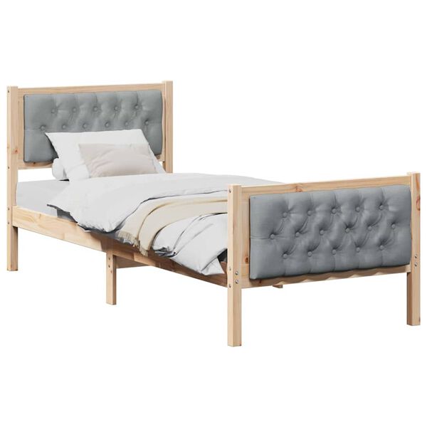 vidaXL Estructura de cama Gris Claro 75 x 190 cm Madera de pino macizo