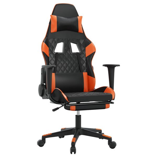 vidaXL Silla gaming con reposapi&eacute;s cuero sint&eacute;tico negro naranja