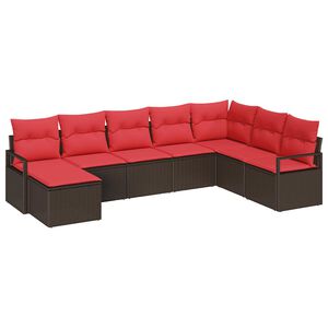vidaXL Juego de Sof&aacute; 8 uds. Marr&oacute;n y Rojo rat&aacute;n sint&eacute;tico