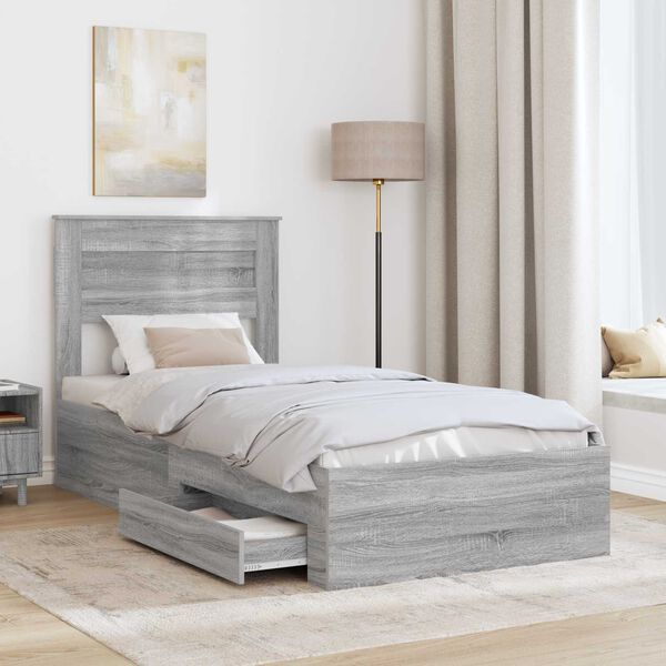 vidaXL Estructura de cama con caj&oacute;n Gris Sonoma y Plata 75 x 190 cm
