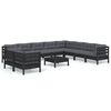 vidaXL Muebles de jard&iacute;n 11 pzas con cojines negro madera maciza pino