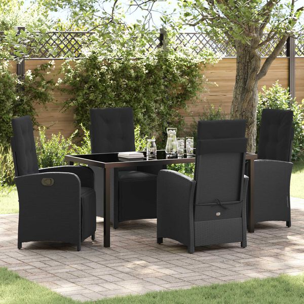 vidaXL Conjunto de Comedor de Jard&iacute;n 5 pcs Negro rat&aacute;n sint&eacute;tico