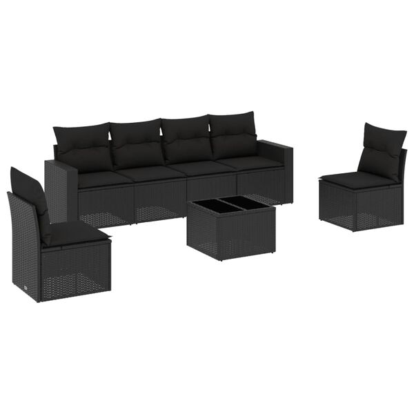 vidaXL Set de comedor de jard&iacute;n 7 pzas y cojines rat&aacute;n sint&eacute;tico negro