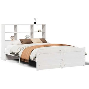vidaXL Cama con estanter&iacute;a sin colch&oacute;n madera maciza blanca 120x200 cm