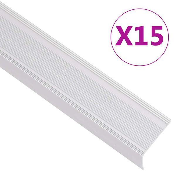 vidaXL Perfiles de pelda&ntilde;os forma de L 15 uds aluminio plata 100 cm