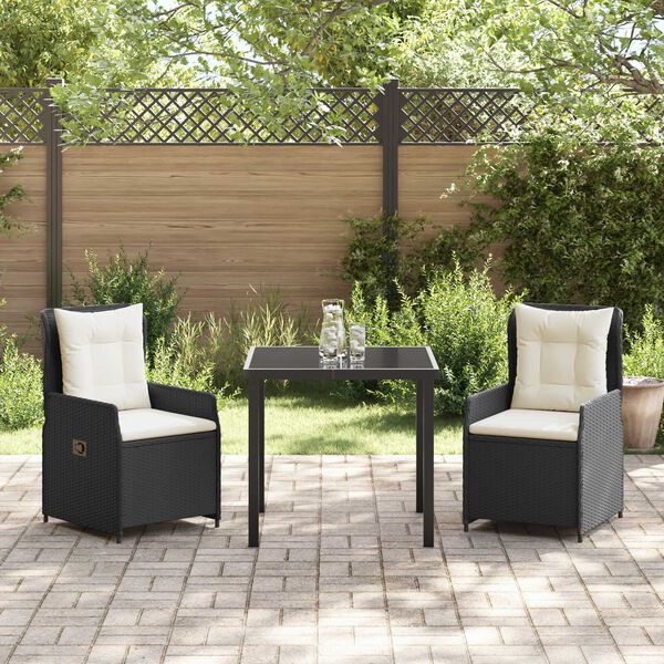 vidaXL Conjunto de Comedor de Jard&iacute;n 3 pcs Negro rat&aacute;n sint&eacute;tico