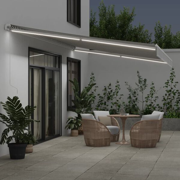 vidaXL Toldo retr&aacute;ctil manual luz LED antracita y blanco 600x350 cm