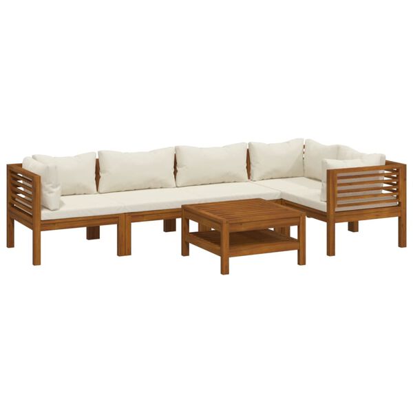 vidaXL Muebles de jardín 6 pzas cojines crema madera maciza de acacia