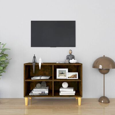 vidaXL Mueble de TV patas de madera maciza roble ahumado 69,5x30x50 cm
