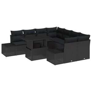 vidaXL Conjunto de sof&aacute; de jard&iacute;n 9 uds. Negro rat&aacute;n sint&eacute;tico