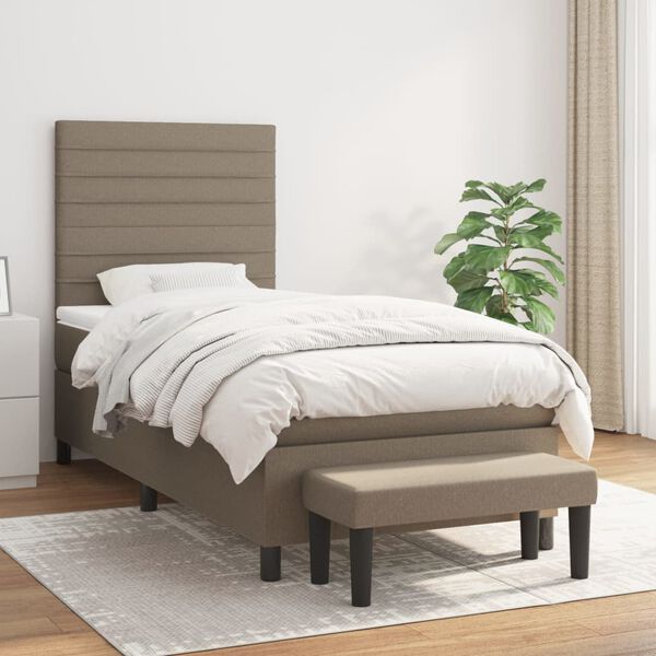 vidaXL Cama box spring con colch&oacute;n tela gris taupe 90x200 cm