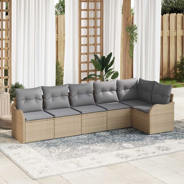 vidaXL Conjunto de sof&aacute; de jard&iacute;n 6 pcs Beige rat&aacute;n sint&eacute;tico